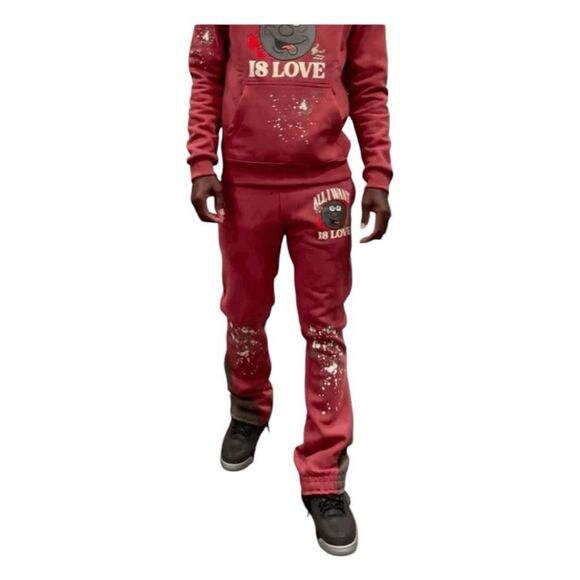 SBL Struck By Love Flare Leg Jogger Pants Rust Gray Fleece Knit Colorblock M - Picture 1 of 11
